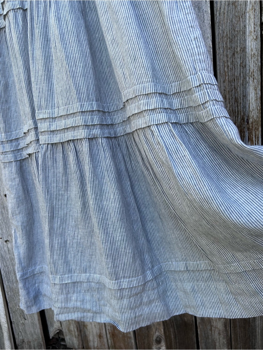 Quince Linen Tiered Maxi Dress Blue Pinstripe S - Picture 10 of 16